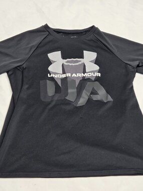 Under Armour Boys Youth M Short Sleeve Shirt Black Loose HeatGear